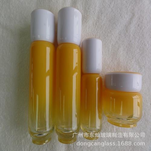 厂家热销化妆品玻璃瓶 黄色渐变精油水乳霜套装组合空瓶包材瓶子